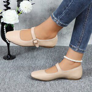 Natural Cushioned Insole Classic Mary Jane Ballet Flat Adjustable Ankle Strap